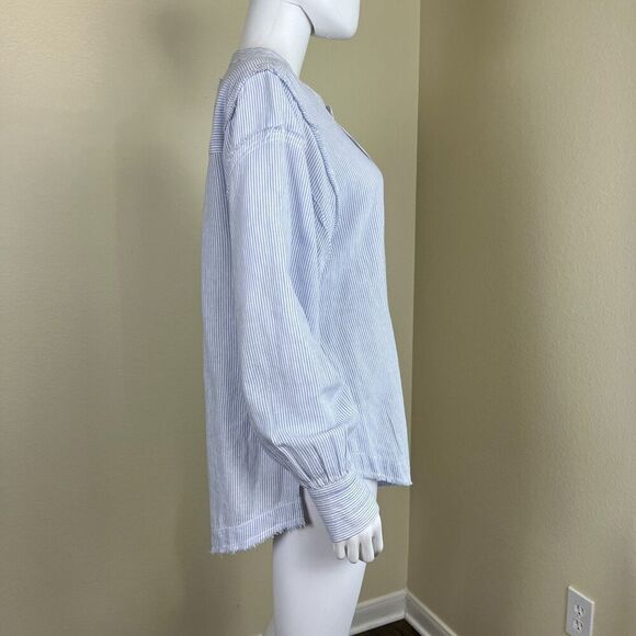 Free People Womens Size S Blue Pinstripe Sky Combo Edge Washed Tunic Blouse Boho - Picture 7 of 14